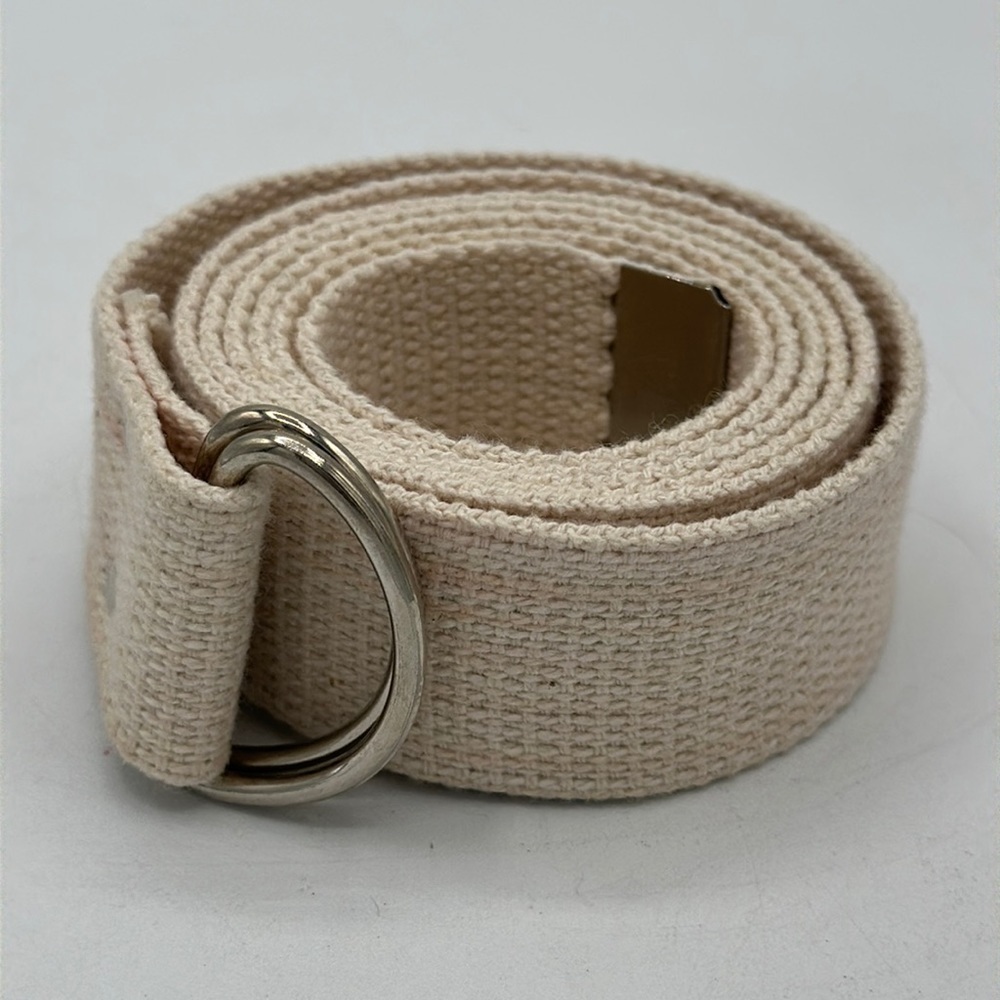 Cream D-ring long fabric belt
